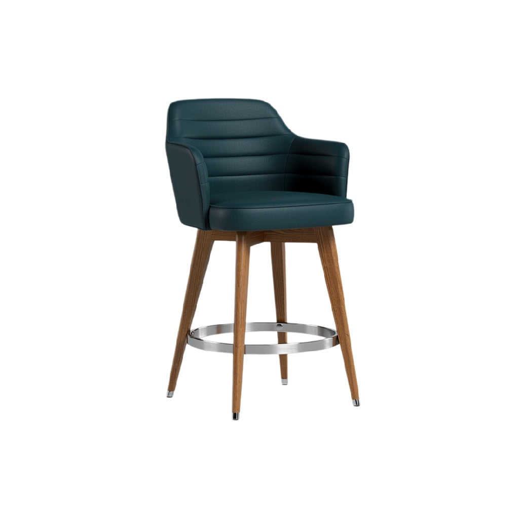 "Moderne Barstoel met Houten Poten en Leren Zitting"