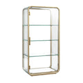"Moderne Glazen Vitrine met Gouden Accenten en Drie Planken"