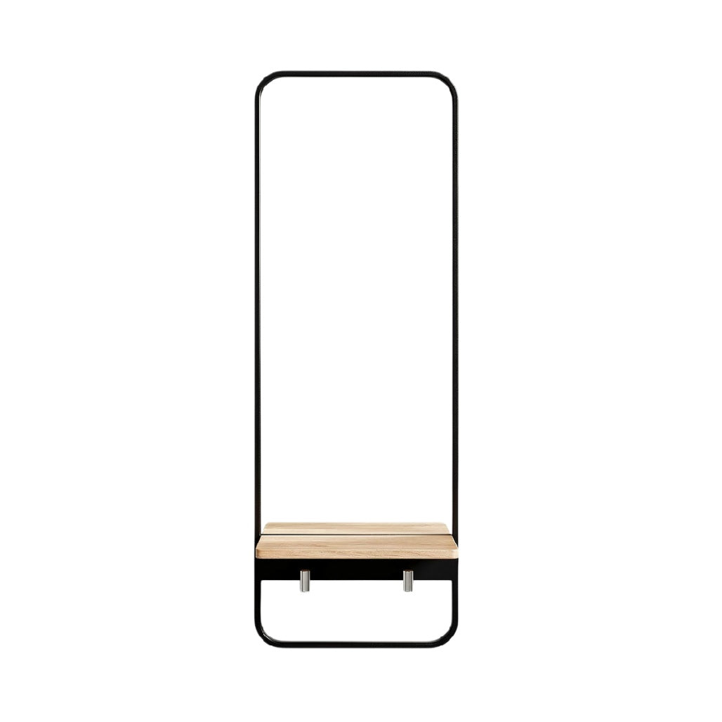 Technische titel: "Moderne Wandkapstok met Houten Plank en Minimalistisch Staalframe"