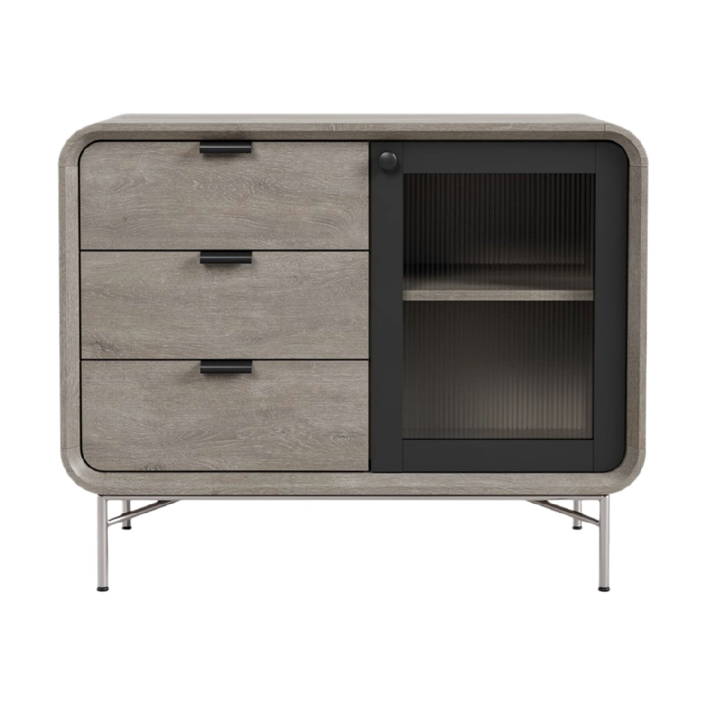 Moderne Kast met Drie Lades en Glazen Deur - Strak Design en Functionaliteit