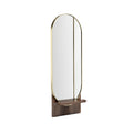 **Moderne Ovale Spiegel met Houten Plank en Gouden Rand**